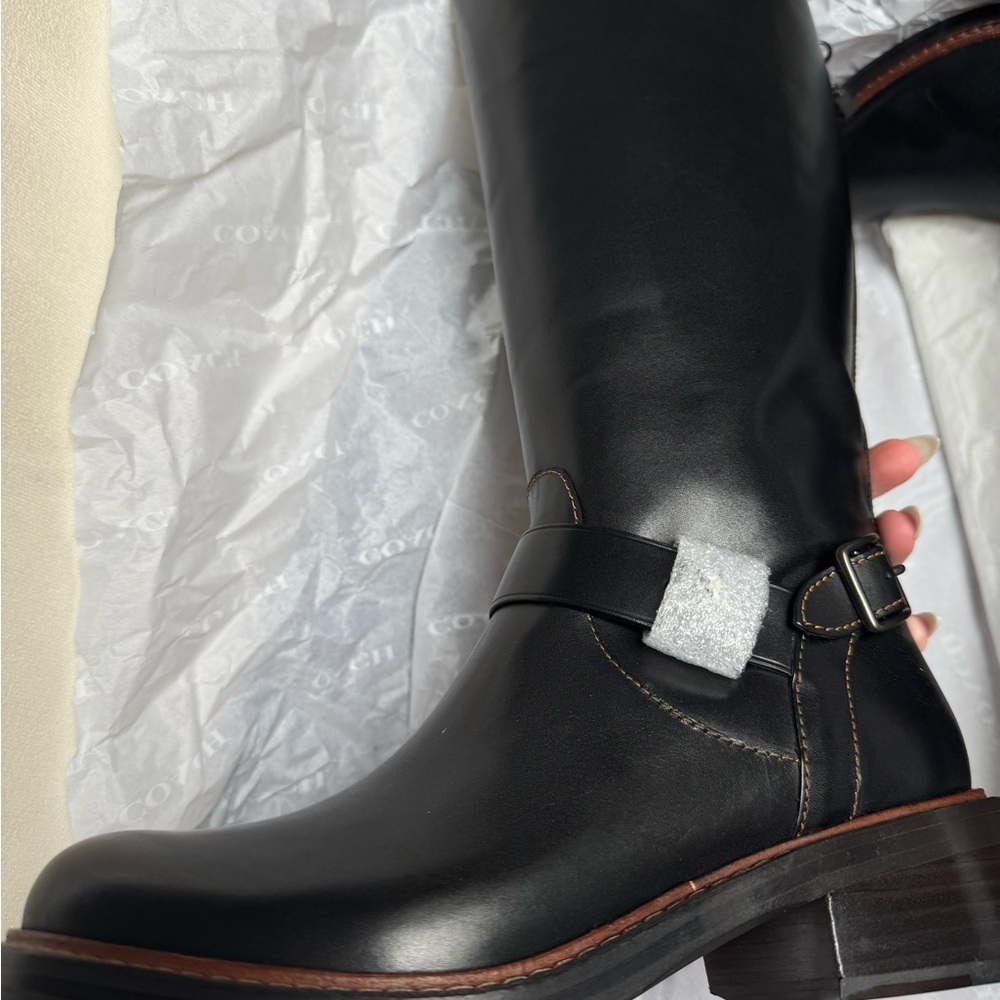 Coach Black Heeled Boots with Silver Buckle - Picture 7 of 8
